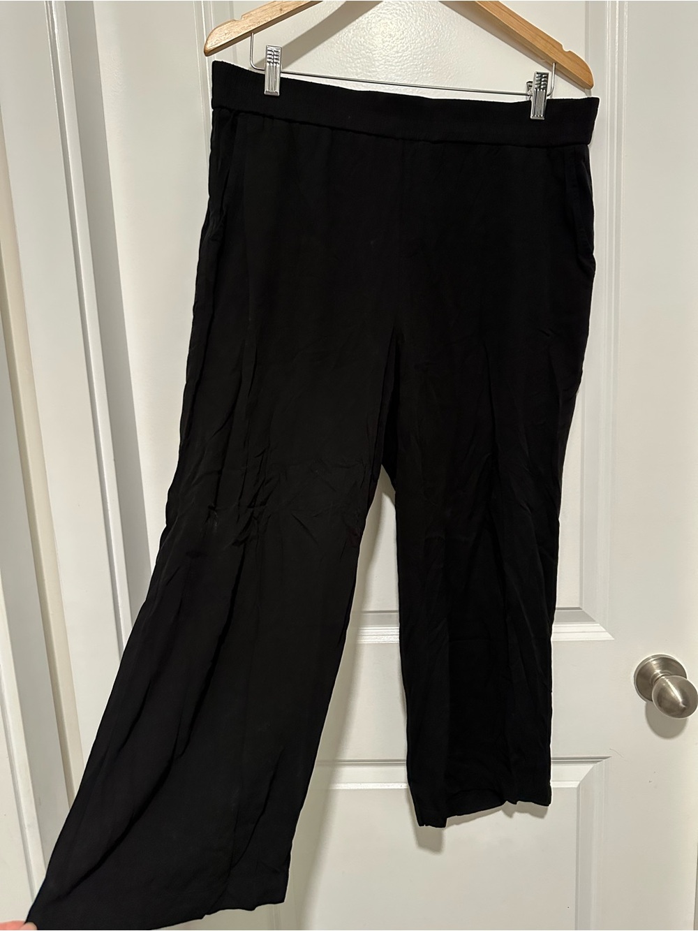 Denver Hayes Black Elastic Waist Wide-Leg Cropped Pants Women’s Size Large